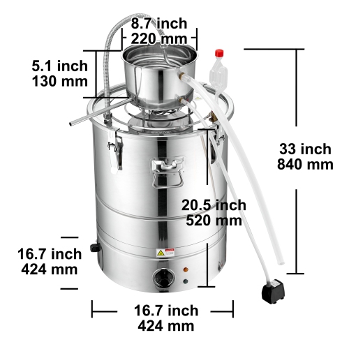 VEVOR 15 Gal 50L Water Alcohol Distiller,Home Distillery Kit include Stainless Steel Tube & Pump & One-way Exhaust Valve & Thermometer for DIY Whisky