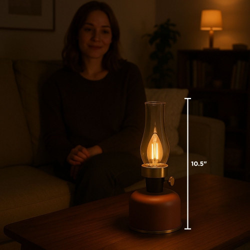 Lampe de table Abbott LED avec cheminée, rechargeable par USB, lampe à intensité réglable avec ampoule de style Edison, lampe d'appoint rétro