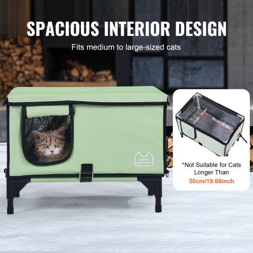 VEVOR 900D Elevated Heated Cat House, Cuboid Kitty Shelter with Adjustable Temperature and Timer, Oxford Cloth, with Heated Pad for Winter to Stay