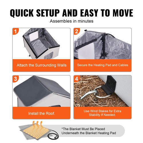 Cabane chauffée pour chats VEVOR 600D, abri pour chats extérieur avec minuterie, abri pliable en tissu Oxford avec coussin chauffant pour l'hiver,