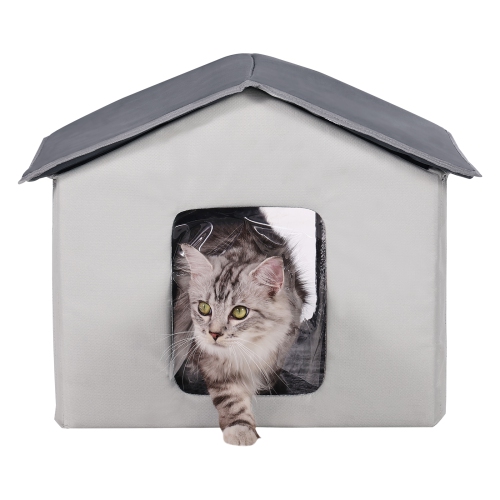 Cabane chauffée pour chats VEVOR 600D, abri pour chats extérieur avec minuterie, abri pliable en tissu Oxford avec coussin chauffant pour l'hiver,
