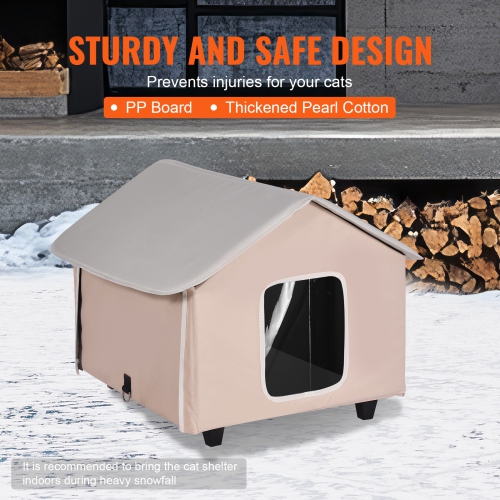 VEVOR 600D Elevated Heated Cat House, Outdoor Kitty Shelter with Timer, Oxford Cloth Foldable Cat Shelter with Heated Pad for Winter to Stay Warm and