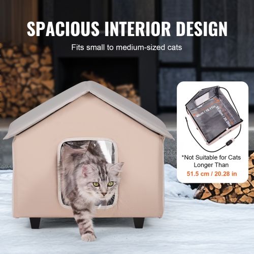 VEVOR 600D Elevated Heated Cat House, Outdoor Kitty Shelter with Timer, Oxford Cloth Foldable Cat Shelter with Heated Pad for Winter to Stay Warm and