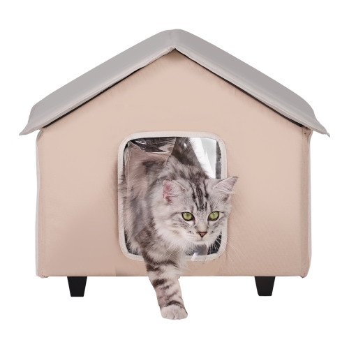 VEVOR 600D Elevated Heated Cat House, Outdoor Kitty Shelter with Timer, Oxford Cloth Foldable Cat Shelter with Heated Pad for Winter to Stay Warm and