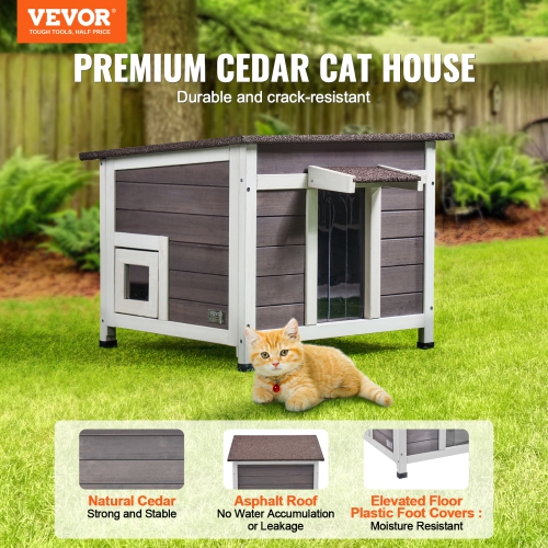 VEVOR 24"L x 21"W x 18"H Outdoor Cat House Weatherproof, Feral Cat Shelter for Multiple Cats, Outdoor Wooden Cat Rabbit House with a Window, Open