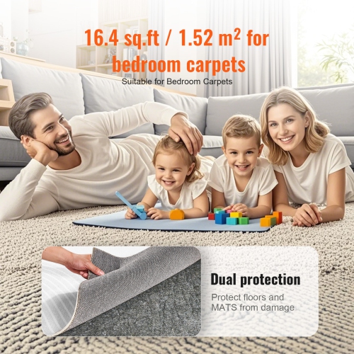 VEVOR 9' x 12', 1/4"Thick Slip-Resistant Rug Pad, Protective Cushioning Carpet Pad, Dual Surface - Polyester Felt + Latex, Gray, 10-11㎡ Area Carpet
