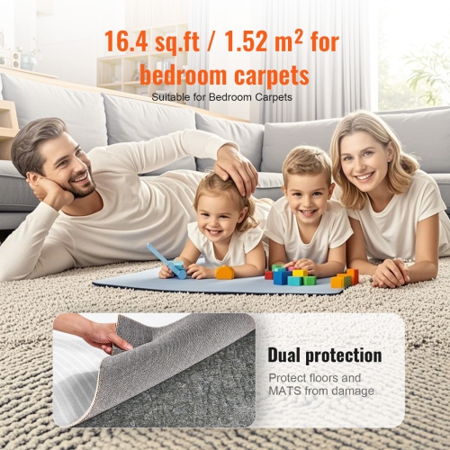VEVOR 8' x 10' Slip-Resistant Rug Pad, Protective Cushioning Carpet Pad, 1/4"Thick, Dual Surface, Polyester Felt + Latex, Gray, 7-8㎡ Area Carpet