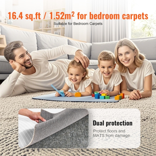 VEVOR 5' x 8' Slip-Resistant Rug Pad, Protective Cushioning Carpet Pad, 1/4"Thick, Dual Surface - Polyester Felt + Latex, Gray, 3-4㎡ Area Carpet