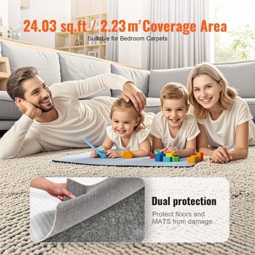 VEVOR 2'x8' Protective Cushioning Carpet Pad, 7.875' Actual, 1/4"Thick, Dual Surface, Polyester Felt + Latex, 1-2㎡ Area Carpet Padding Rug Cushion