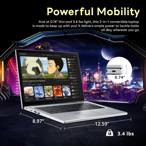 Refurbished - Acer Aspire 3 Spin 14" 2-in-1 Laptop, WUXGA IPS Touchscreen, Intel i3-N305, 8GB LPDDR5x, 256GB SSD, Intel UHD Graphics, Wi-Fi 6,