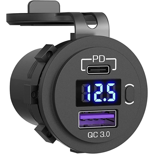 Recharge rapide PD USB Type C Chargeur de moto Prise 12&nbsp;V/24&nbsp;V QC3.0 Prise d'alimentation avec commutateur de voltmètre LED Charge rapide