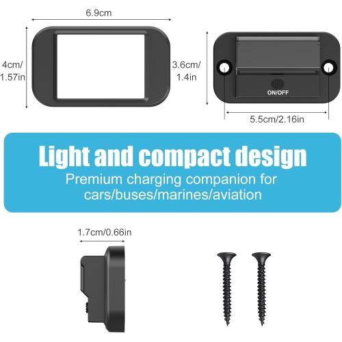 12V USB Outlet Surface Mount Lightweight PD USB C 30W and QC 3.0 18W USB 12 V USB Cigarette Lighter Replacement Charger Socket Panel with Button