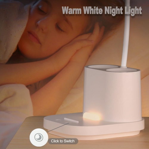 Home Office Desk Lamp Rechargeable Battery Powered Touch Desk Lamp with Pen Holder and Night Light - Study Reading Gooseneck Desk Lamp Rechargeable