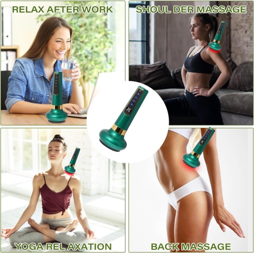 Smart negative pressure cupping massager Smart cupping massager relieves back muscle pain Green long handle scraping instrument 12 levels