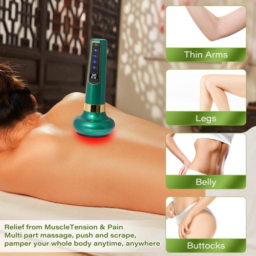 Smart negative pressure cupping massager Smart cupping massager relieves back muscle pain Green long handle scraping instrument 12 levels