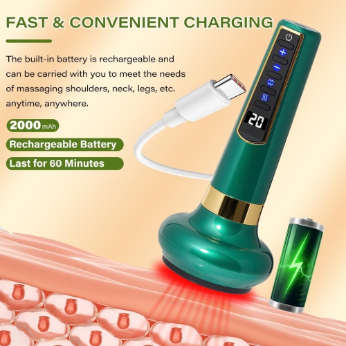 Smart negative pressure cupping massager Smart cupping massager relieves back muscle pain Green long handle scraping instrument 12 levels