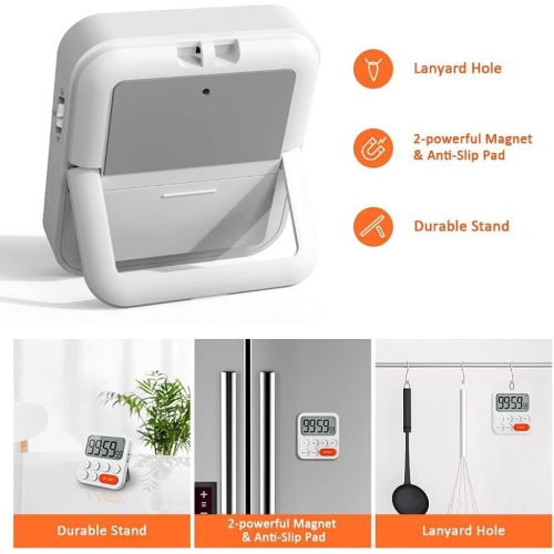 Timer baking time digital timer digital student timer with magnetic stand alarm clock student white plastic magnetic - C