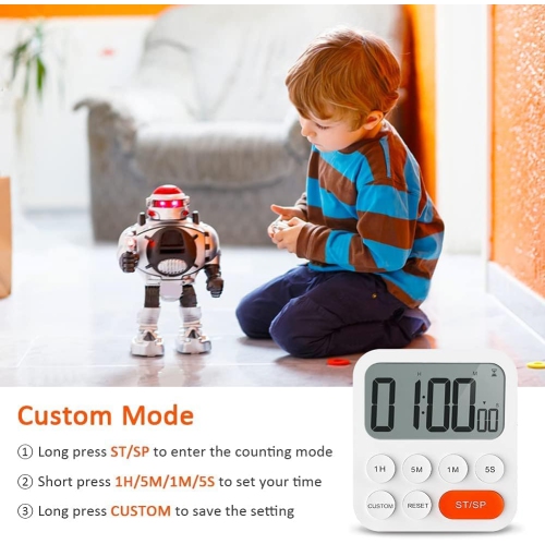 Timer baking time digital timer digital student timer with magnetic stand alarm clock student white plastic magnetic - C