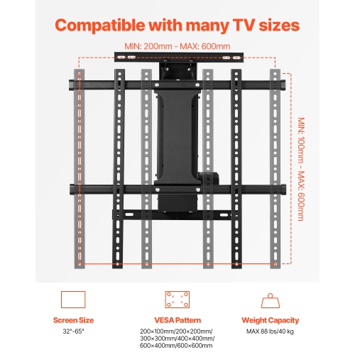VEVOR&nbsp;Motorized&nbsp;TV&nbsp;Wall&nbsp;Mount,for&nbsp;32&nbsp;to&nbsp;65&nbsp;Inch&nbsp;TV,&nbsp;Adjustable