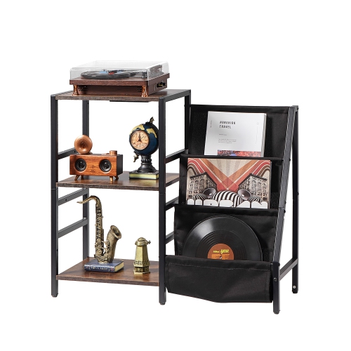 VEVOR  Record Player Stand \w Charging Station & USB Ports, Holds Up to 200 Albums, 3-Tier Turntable Stand \w Vinyl Record Storage, Record Player