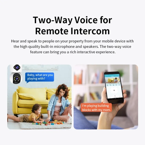 3K ultra-clear PTZ camera|360° panoramic view|15m night vision|two-way voice|AI detection|three-way installation