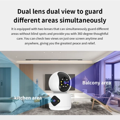 3K ultra-clear PTZ camera|360° panoramic view|15m night vision|two-way voice|AI detection|three-way installation