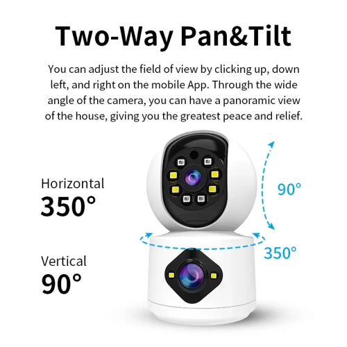 3K ultra-clear PTZ camera|360° panoramic view|15m night vision|two-way voice|AI detection|three-way installation