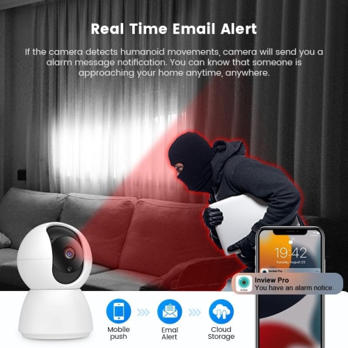 Baby Monitoring Camera with Mobile App, WiFi Indoor Security Camera, Support SD Card, Cloud Storage.