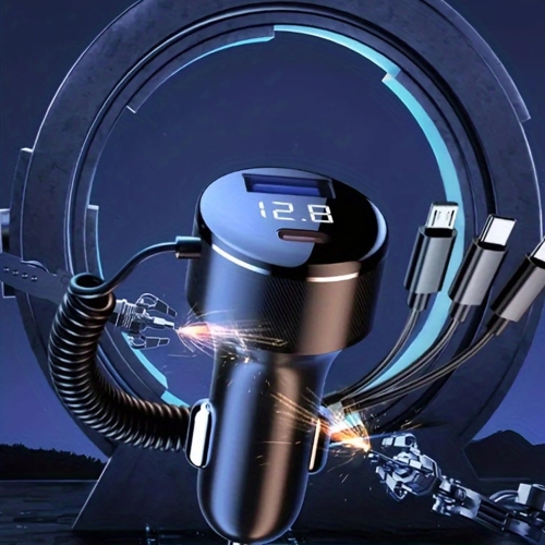 Hot-selling car charger one-to-three car chargers super fast charging, comes with wire aluminum alloy car charger head built-in cable adapter with