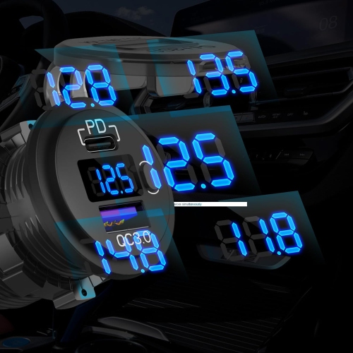 Smart car modified fast charging charger usb car charging socket digital display QC3.0 voltmeter RV yacht USB socket uses a button switch, easily