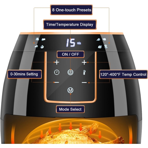 Air fryer household large capacity French fries machine multifunctional electric fryer digital touch screen temperature control fast air crisp