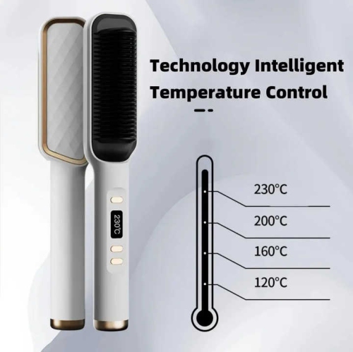 Fer plat à ions négatifs de LCD, brosse chauffante rapide écran LCD, aucun dommage aux cheveux peigne à cheveux électrique deux-en-un, blanc