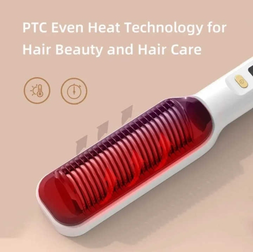 Fer plat à ions négatifs de LCD, brosse chauffante rapide écran LCD, aucun dommage aux cheveux peigne à cheveux électrique deux-en-un, blanc
