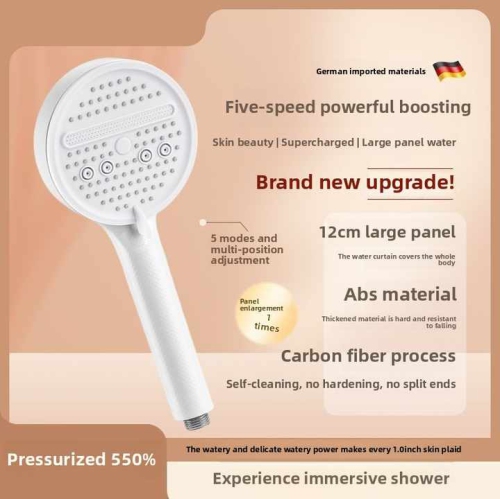 Pomme de douche d'appoint à vent crème Yuba, robinet de douche pressurisé avec pomme de douche à haute pression, réglage à cinq vitesses, matériau