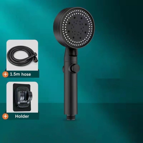 Pressurized universal shower head set, home bathroom shower rain pressurized shower water heater shower head, with stainless steel hose, black