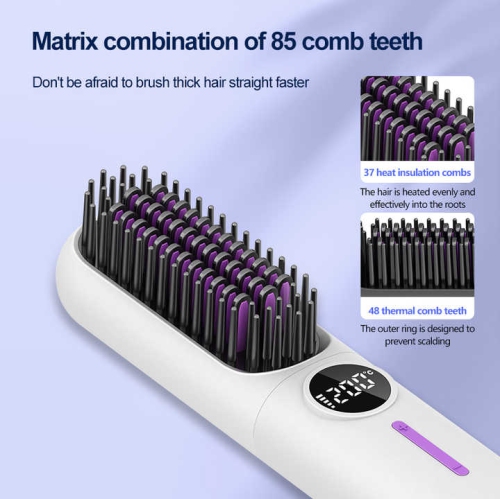 Nouveau peigne électrique chauffant en céramique sans fil LCD de Lazy, port USB, fer plat électronique à 7 vitesses, réglage de la température