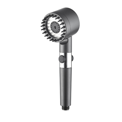 Booster shower head three-speed one-button water cut-off filter spray handheld shower high-pressure shower head - water-saving handheld shower, gray