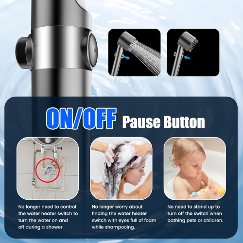 Booster shower head three-speed one-button water cut-off filter spray handheld shower high-pressure shower head - water-saving handheld shower, gray