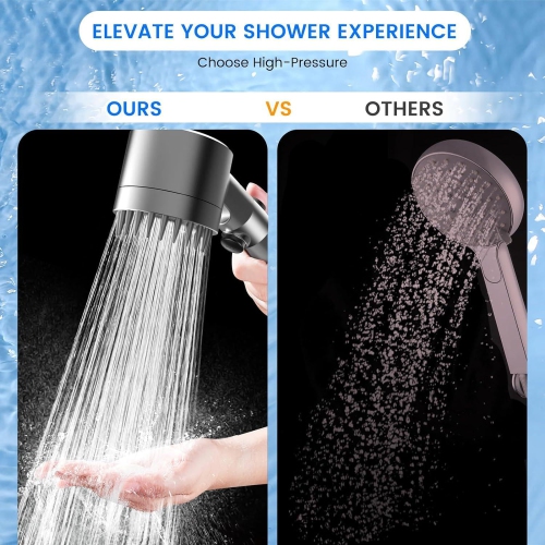 Booster shower head three-speed one-button water cut-off filter spray handheld shower high-pressure shower head - water-saving handheld shower, gray