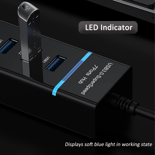 USB 3.0 Hub, 7-Port USB Data Hub Splitter for Laptop, USB Flash Drive, Mouse and Other USB Devices, Length 1.2m