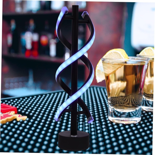 Spiral LED Table Lamp Black, Dimmable Metal Bedside Lamp with Touch Controller for Home Use, 14.96 Inch High Living Room Decorative Lamp Ice Blue +