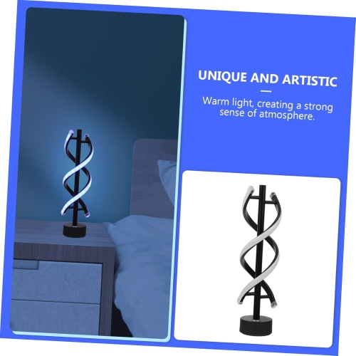 Spiral LED Table Lamp Black, Dimmable Metal Bedside Lamp with Touch Controller for Home Use, 14.96 Inch High Living Room Decorative Lamp Ice Blue +