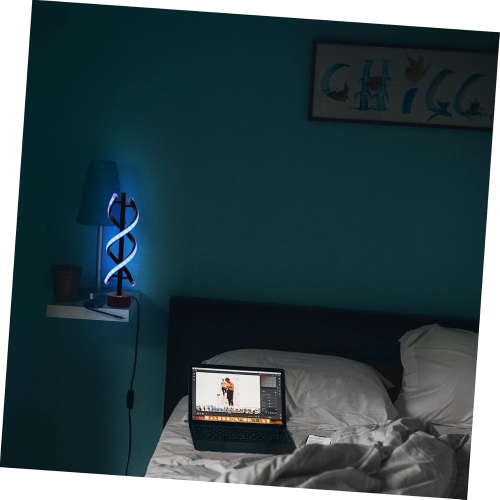 Spiral LED Table Lamp Black, Dimmable Metal Bedside Lamp with Touch Controller for Home Use, 14.96 Inch High Living Room Decorative Lamp Ice Blue +