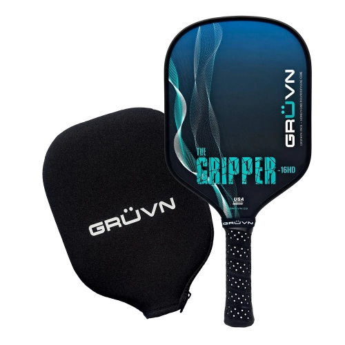 GRVN  Grüvn Gripper-16HD Pickleball Paddle Aqua Spiral Lightweight Mid-Weight In White