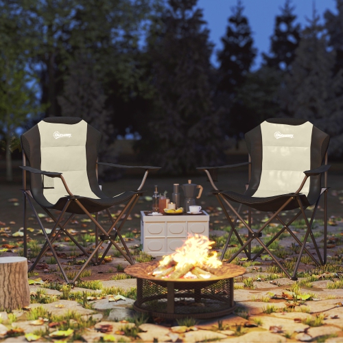 Outsunny – Chaises de camping pliantes, ensemble de 2 chaises pliantes à dossier haut avec porte-gobelet, chaises de camping rembourrées pour