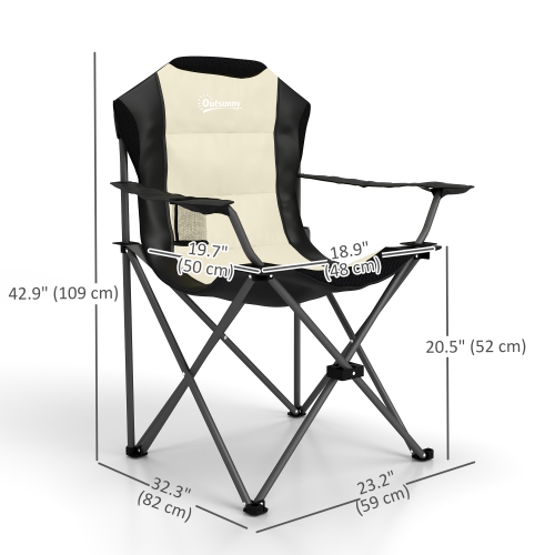 Outsunny – Chaises de camping pliantes, ensemble de 2 chaises pliantes à dossier haut avec porte-gobelet, chaises de camping rembourrées pour