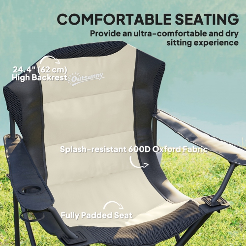 Outsunny – Chaises de camping pliantes, ensemble de 2 chaises pliantes à dossier haut avec porte-gobelet, chaises de camping rembourrées pour