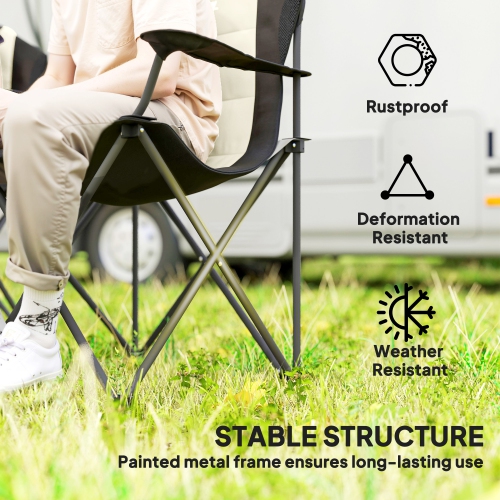 Outsunny – Chaises de camping pliantes, ensemble de 2 chaises pliantes à dossier haut avec porte-gobelet, chaises de camping rembourrées pour