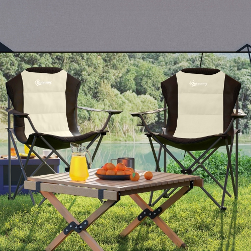 Outsunny – Chaises de camping pliantes, ensemble de 2 chaises pliantes à dossier haut avec porte-gobelet, chaises de camping rembourrées pour