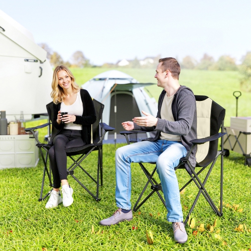 Outsunny – Chaises de camping pliantes, ensemble de 2 chaises pliantes à dossier haut avec porte-gobelet, chaises de camping rembourrées pour